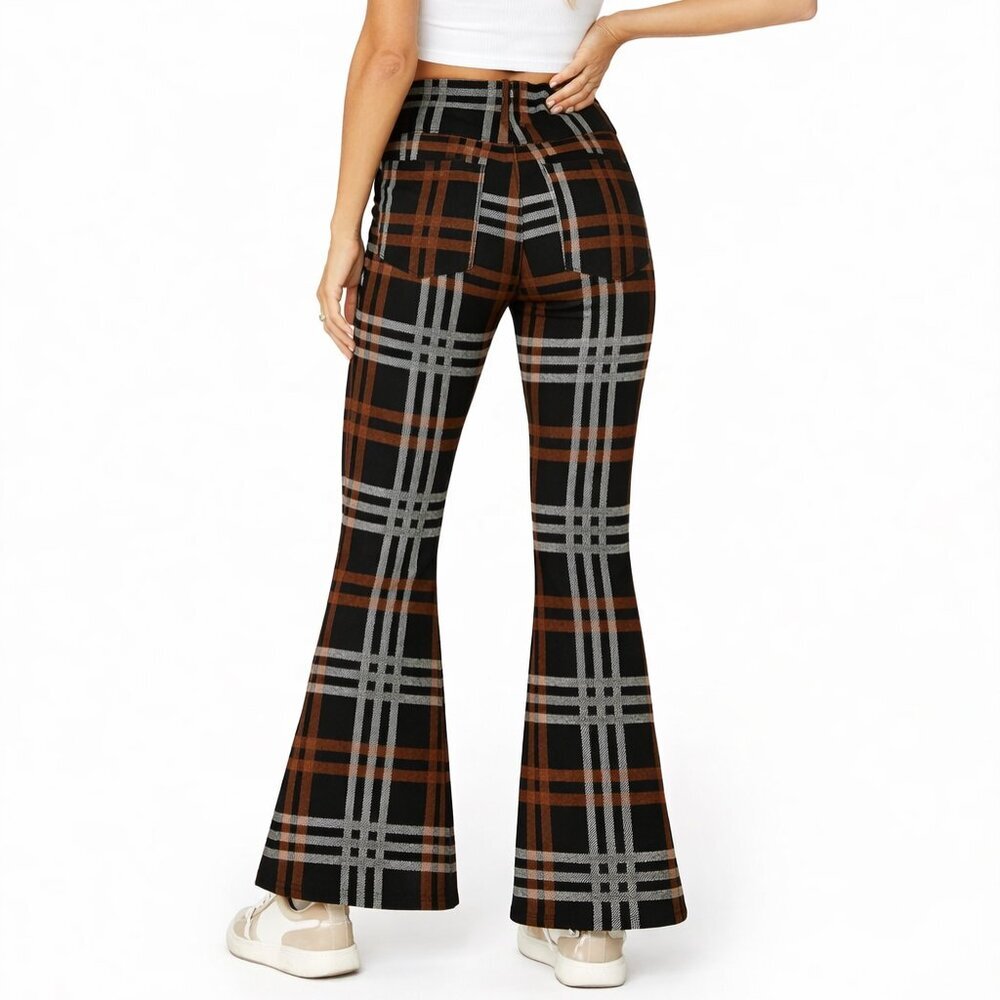 American Eagle Plaid Bootcut Flare Pants | Super High Rise | Black & Brown - Picture 2 of 4
